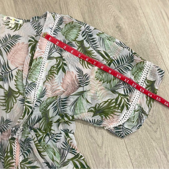 Miken • SWIM Leaf Printed Tie-Front Kimono Cover for Beach or Pool - Picture 14 of 15